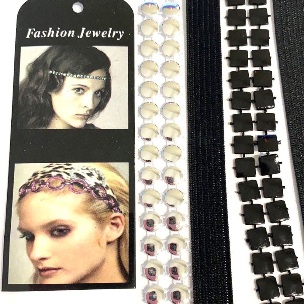 Set of 2 Soft Headbands Black Silver